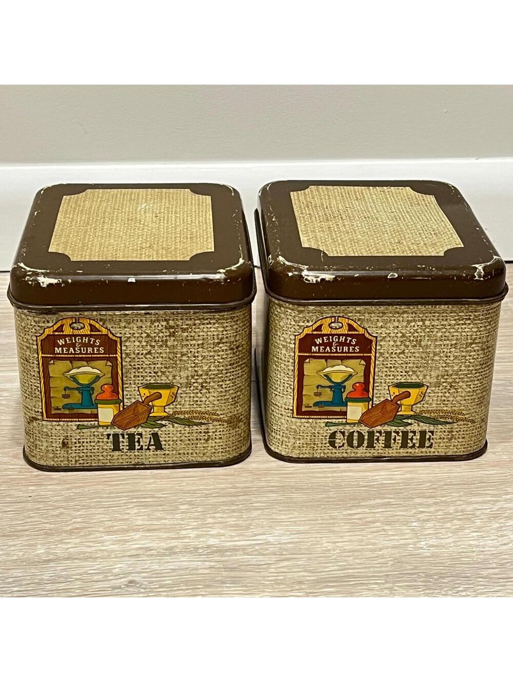 Vintage Tin Canisters Chein Co Brown Retro Kitchen TEA & COFFEE CANISTERS